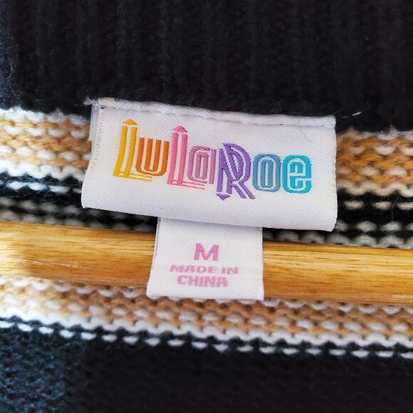 Lularoe natural striped stretchy knit front V-neck Torrie sweater - Picture 7 of 10